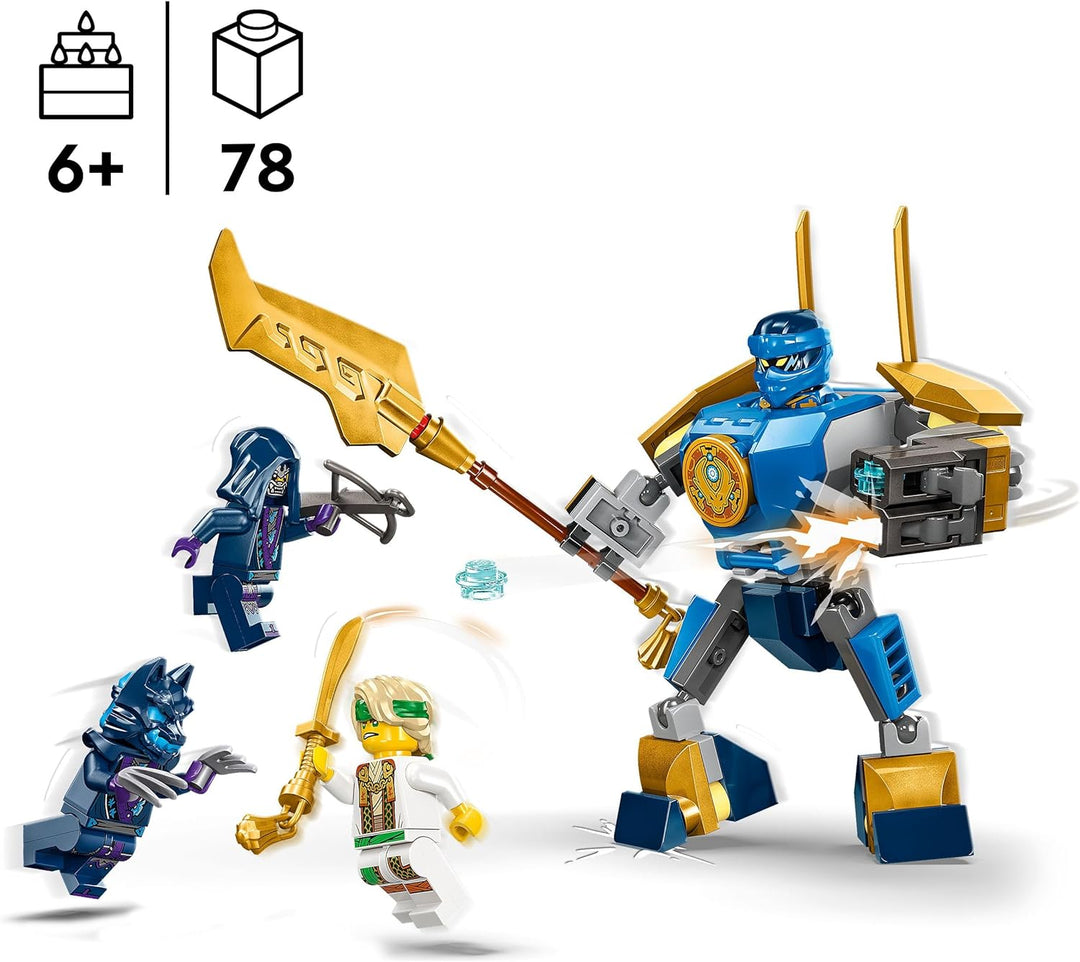 LEGO NINJAGO Jay Battle Mech, Ninja-Spielzeug für Kinder mit Figuren inkl. Jay-Minifigur mit Mini-Ka