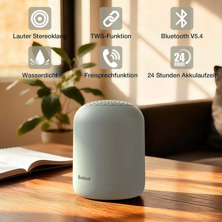 Bobtot Tragbarer Bluetooth Lautsprecher, kabellos, wasserdicht klein, mit 24 Stunden Akkulaufzeit, l
