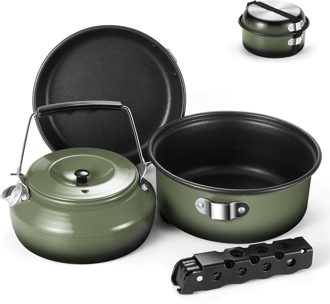 Odoland 5pcs Camping Geschirr Set, Antihaft-Leichtgewicht Topf Pfanne Kettle Set mit einem abnehmbar