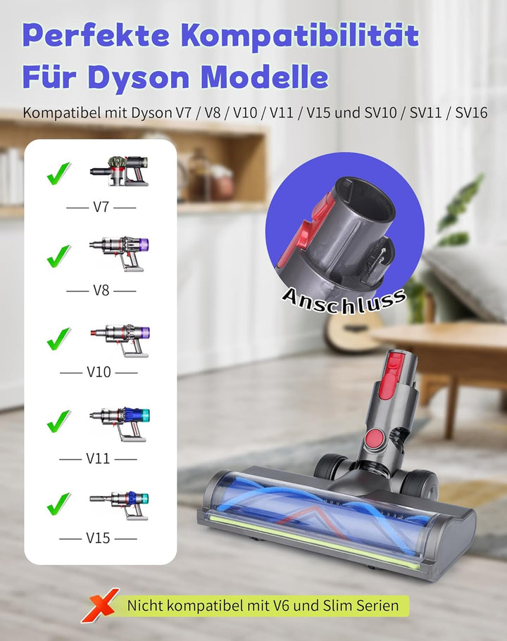 Bürste für Dyson V7 V8 V10 V11 V15 mit Grünem LED Licht, Bürstenwalze Bodenbürste Geeignet für Hartb