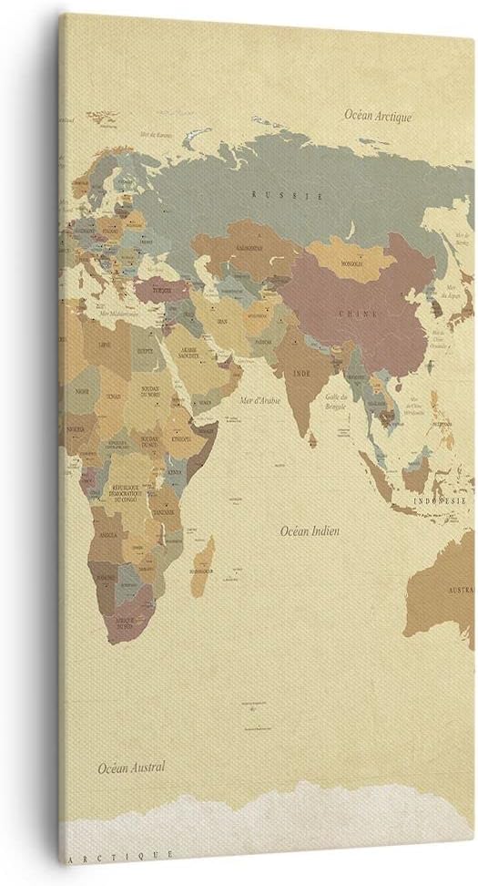 Bilder auf Leinwand 55x100cm Leinwandbild mit Rahmen Karte Welt Land Gross Wanddeko Bild Schlafzimme