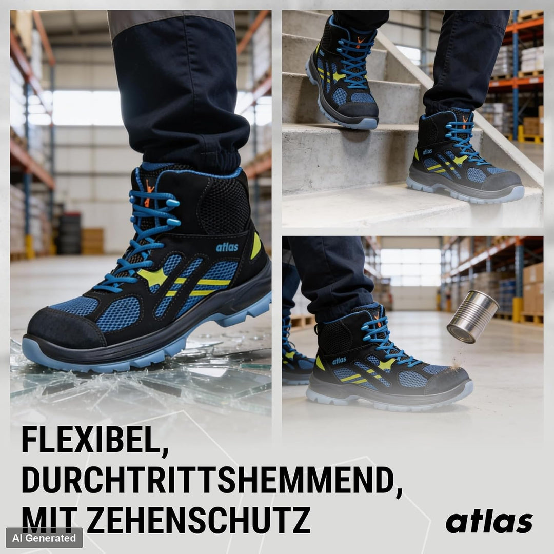 Atlas Herren Sicherheitsschuh Flash 8205 XP ESD S1P SRC Blau EU 42-47 42 EU Schwarz, 42 EU Schwarz