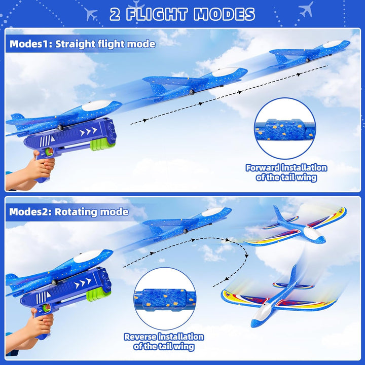 Doloowee Jungen Flugzeug Spielzeug, 3 styroporflieger mit 1 Katapult, 2 Flug Modi & LED Beleuchtung,