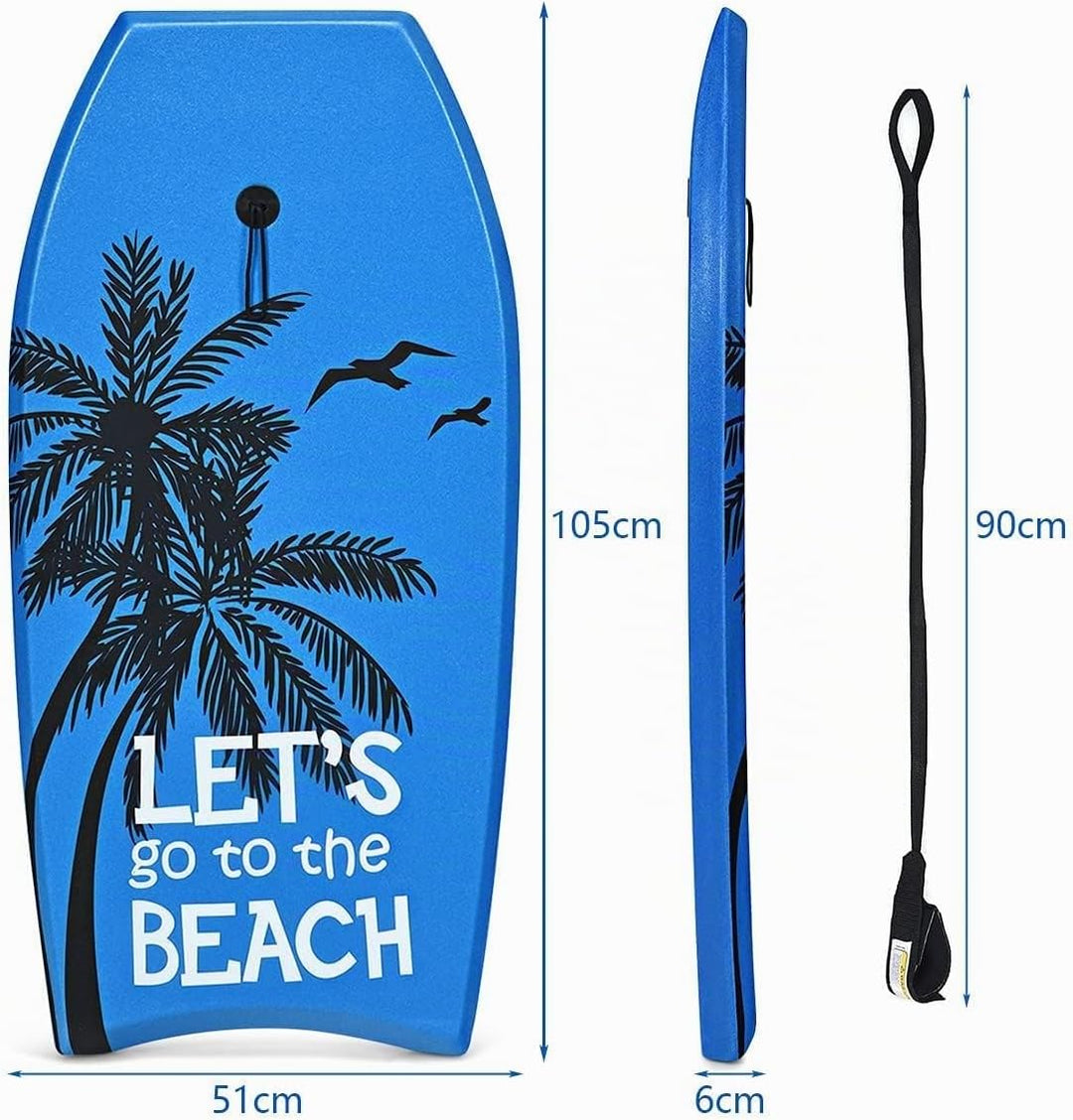 GYMAX Surfbrett 105 x 51 cm, Schwimmbrett mit Zugseil, max. Belastung: 85 kg, Bodyboard Surfboard mi
