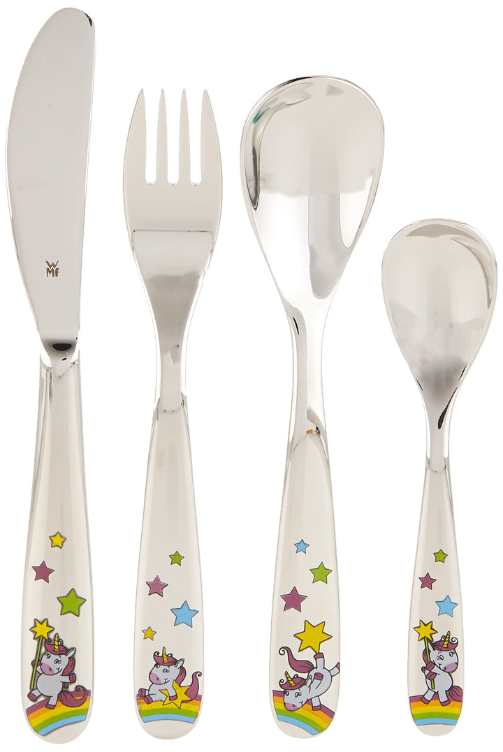 WMF Einhorn Kinderbesteck Set 4-teilig, Kinderbesteck Edelstahl, Kinderbesteck ab 3 Jahre, Cromargan