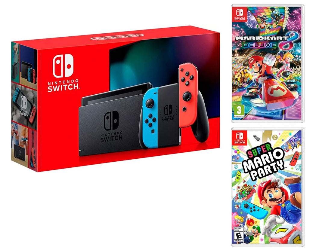Nintendo Switch 32Gb Neon-Rot/Neon-Blau Pack Super Mario Party + Mario Kart 8 Deluxe