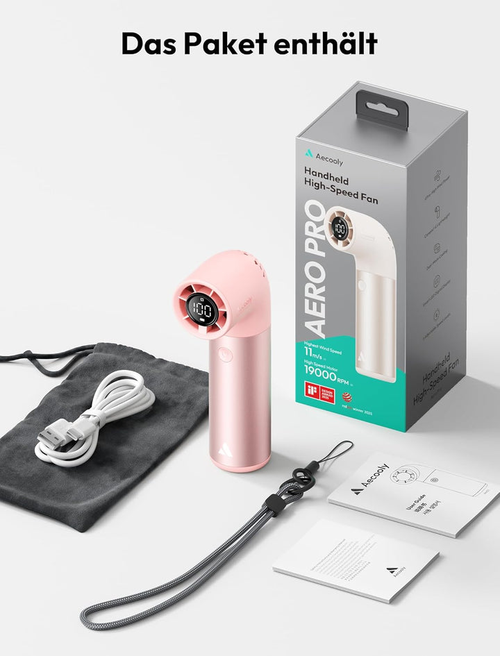 Aecooly Tragbarer Handventilator, Leistungsstarker Turbo-Lüfter mit 19000 U/min, Aero Pro, Bis zu 15