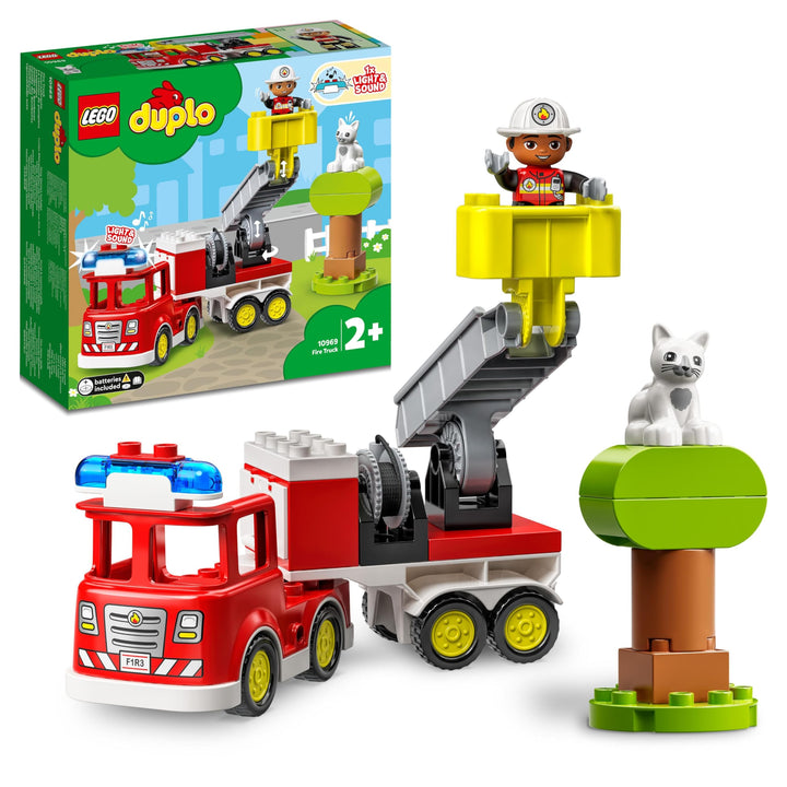 Lego 10969 DUPLO Town Feuerwehrauto Spielzeug, Lernspielzeug für Kleinkinder ab 2 Jahren, Set mit Bl
