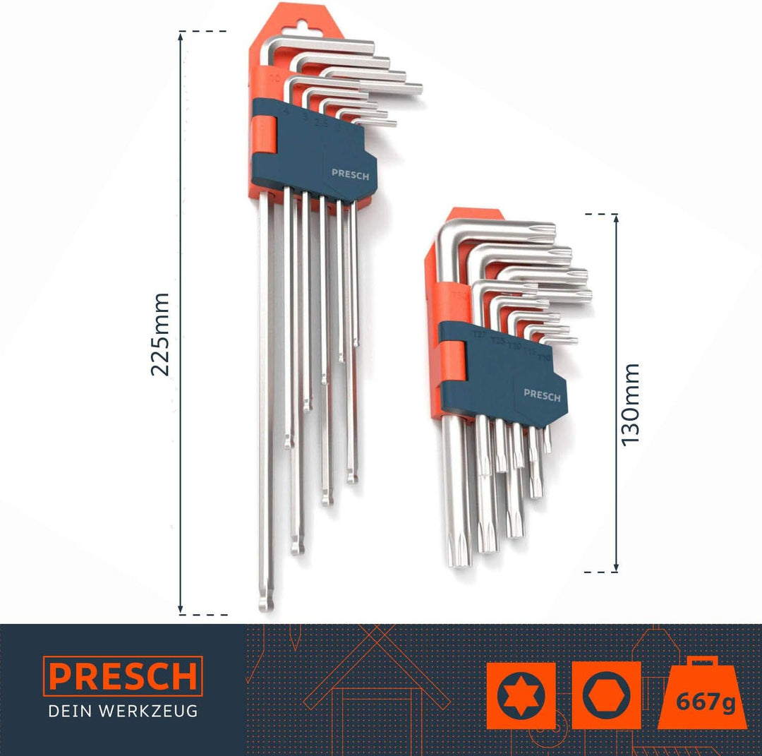 PRESCH Innensechskantschlüssel Set 18 teilig HX & TX - Profi Innensechskant Satz klein und kompakt m