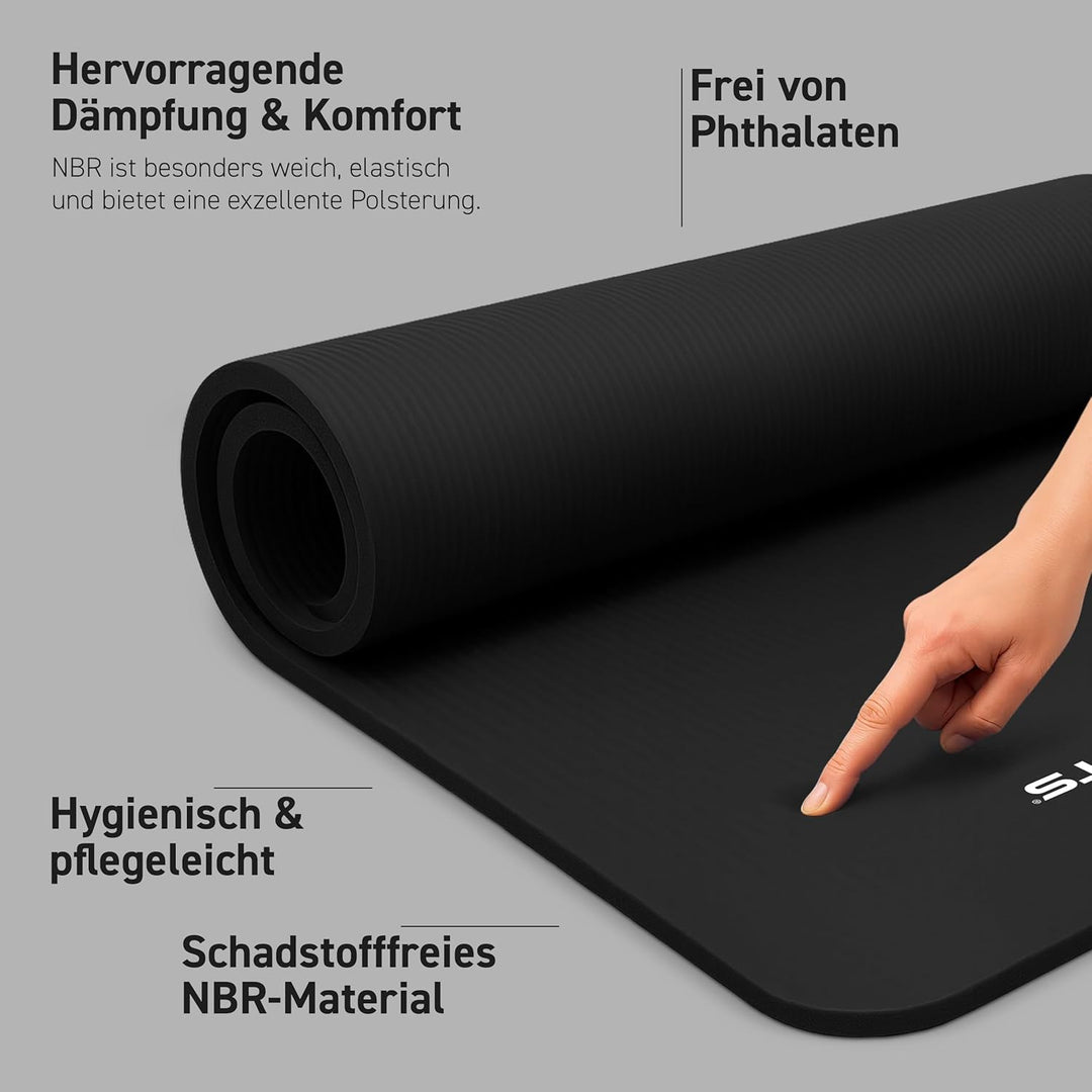 MSPORTS Gymnastikmatte Premium inkl. Tragegurt + Übungsposter + Workout App I Hautfreundliche Fitnes