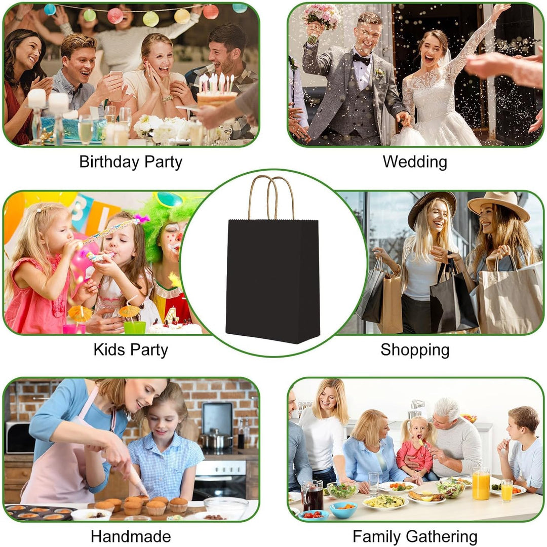 Gucass 50 Stück Gross Papiertüten mit Henkel, Schwarz Kraft Papiertaschen Geschenktüten, 26x12x33cm