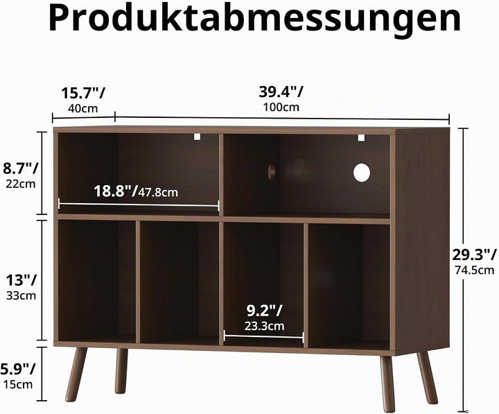Plattenspieler-Ständer mit Schallplattenaufbewahrung, Vinyl-Plattenregal mit Präsentationsfläche, Sc