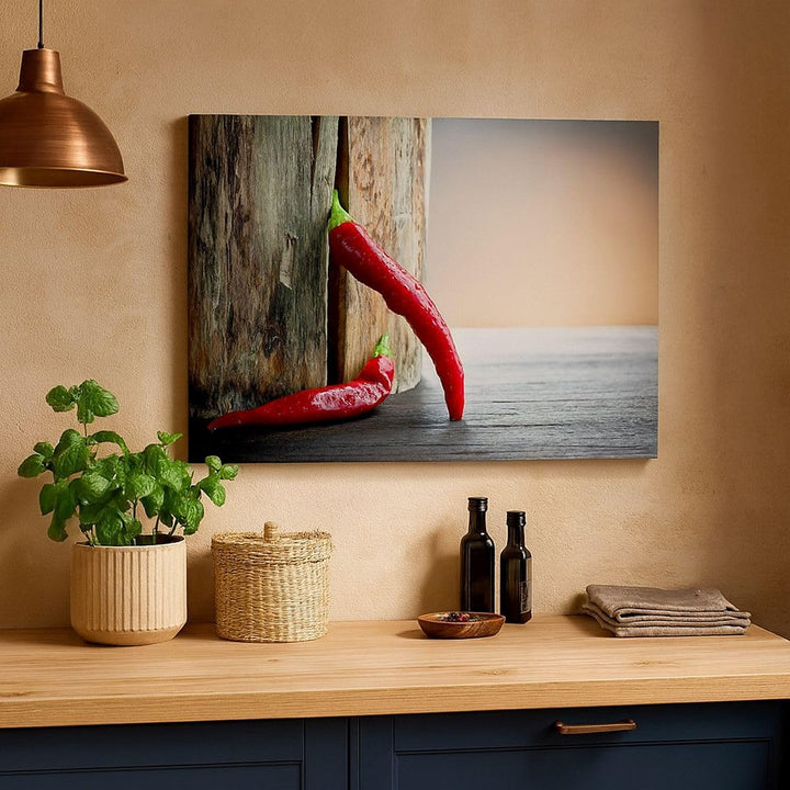 Bilder auf Leinwand 100x70cm Leinwandbild mit Rahmen Chili Gewürz Gemüse Gross Wanddeko Bild Schlafz