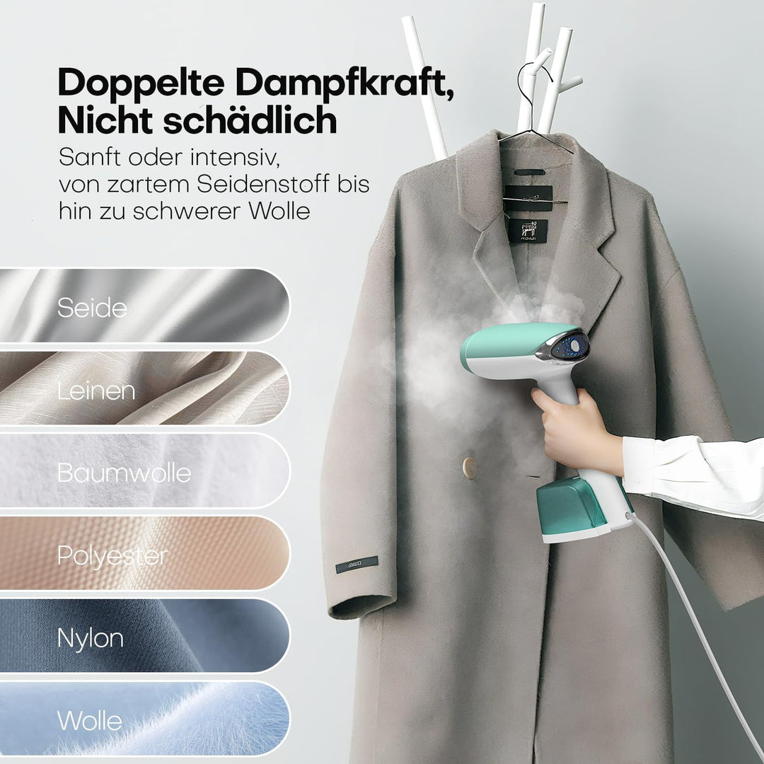 AROEVE Steamer Dampfglätter, 1500W Hand Dampfbürste mit 365ml Wassertank, 2 Dampfmodi, Schnelle Erwä