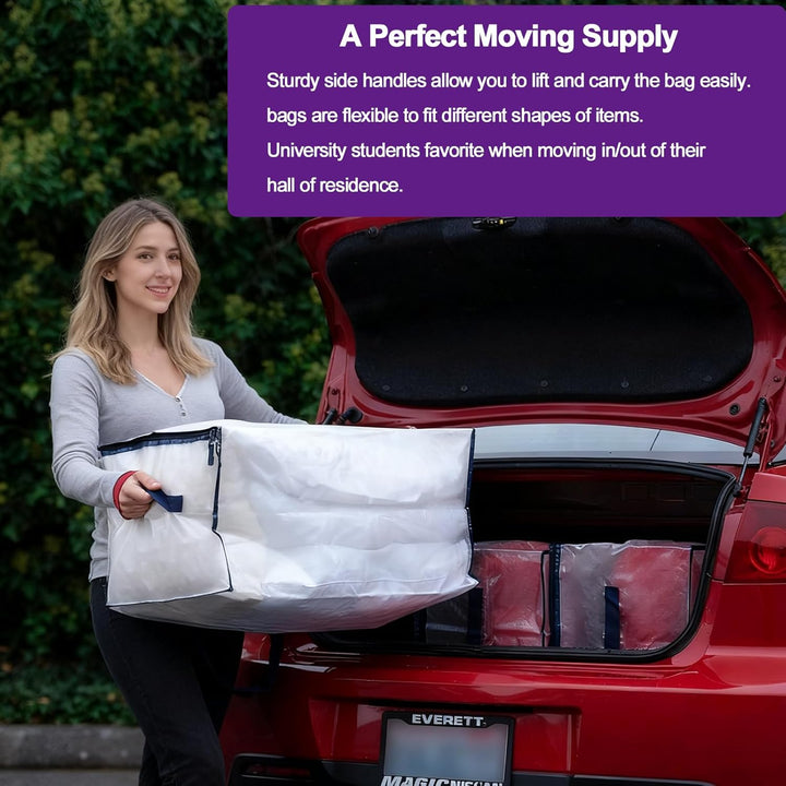 2 Pack 80L Moving Bags, Heavy Duty Moving Totes Clear Dustproof Waterproof Storage Bag Large Packing
