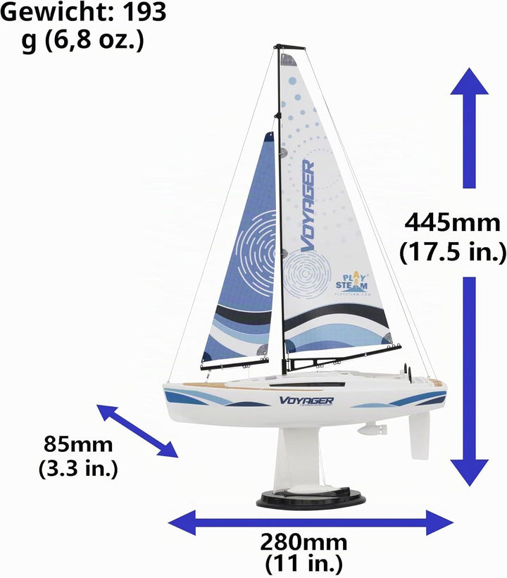 PLAYSTEAM Voyager 280 2.4GHz RC Motor Powered Sailboat in Blue - 14" Tall Motor Powered-blue, Motor