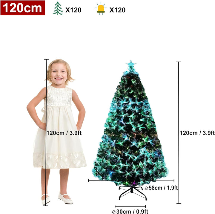 Aufun Weihnachtsbaum Künstlicher LED Glasfaser 120 cm Weihnachtsdeko Christbaum mit 120 Spitzen und