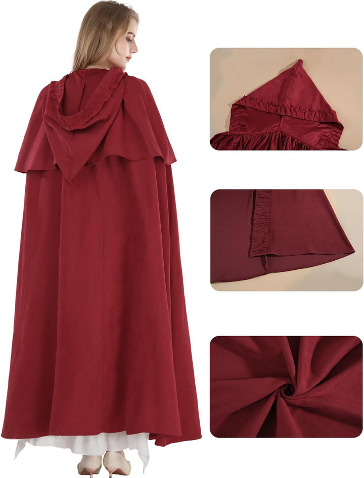 Fiamll Mittelalter Umhang Damen Kapuze Mantel mit Manschette Einfarbige Trenchcoat Renaissance Vampi