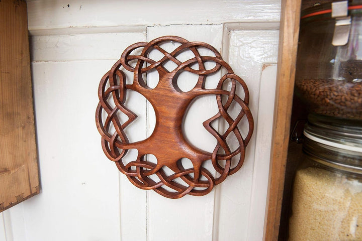 Windalf Zartes Celtic Holz Wanddeko WINWOOD Ø 22 cm Keltischer Lebensbaum mit keltischen Knoten Baum