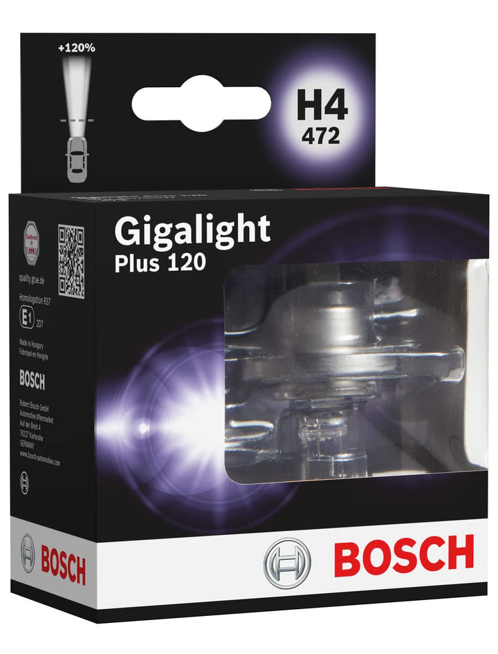 Bosch H4 Plus 120 Gigalight Fahrzeuglampe 12V 60/55W P43t (2 Stück) Doppelbox, 2 Lampen H4 - Plus 12