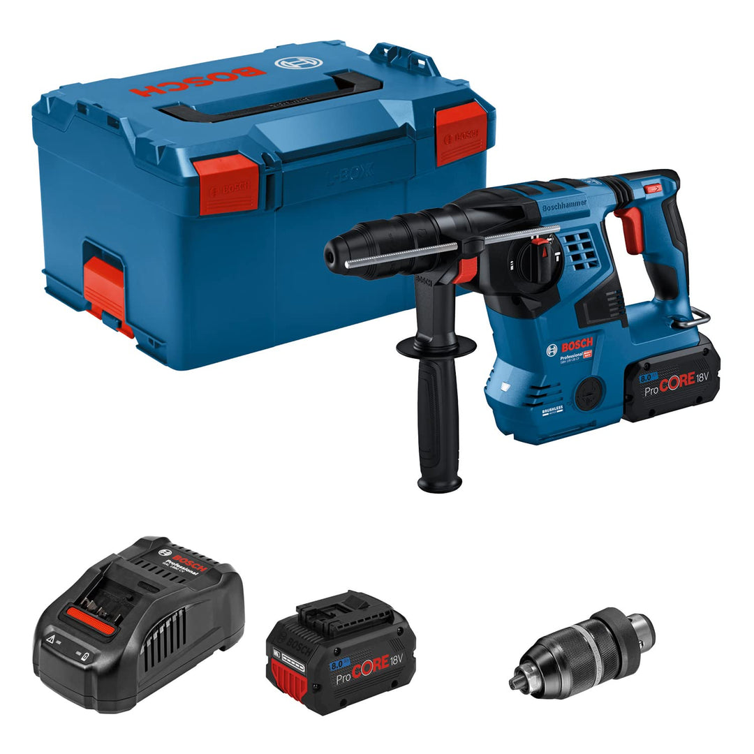 Bosch Professional 18V System Akku Bohrhammer GBH 18V-28 CF (inkl. Zusatzhandgriff, Fetttube, Schnel