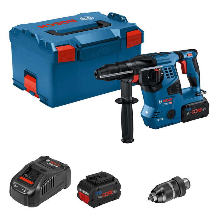 Bosch Professional 18V System Akku Bohrhammer GBH 18V-28 CF (inkl. Zusatzhandgriff, Fetttube, Schnel
