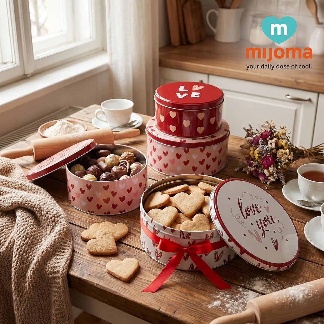 MIJOMA Keksdosen-Set – 3er-Set Metalldosen mit Deckel – runde Dosen mit Motiv – stapelbar & dekorati