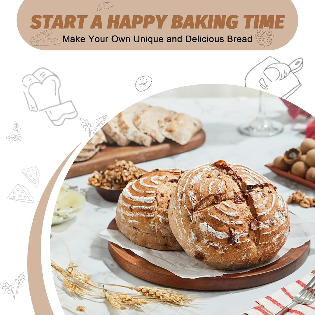 Brot Gärkorb Set, Gärkörbchen zum Brotbacken, 23cm Rund & 25cm Oval Brotkörbchen, 100% natürlichem R