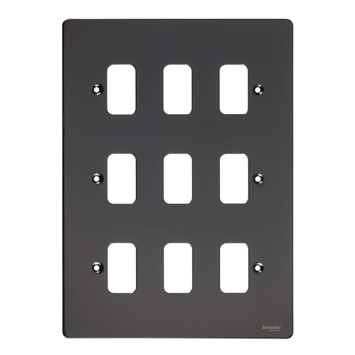 Schneider Electric GUG09GBN Ultimate flache Platte, Blende für 9 Schalter, mit Einbaurahmen, Schwarz