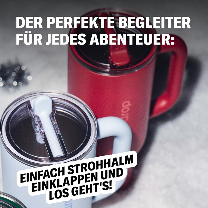 waterdrop® Thermobecher mit Strohhalm 1,1L – Auslaufsichere, robuste Trinkflasche mit aufklappbarem