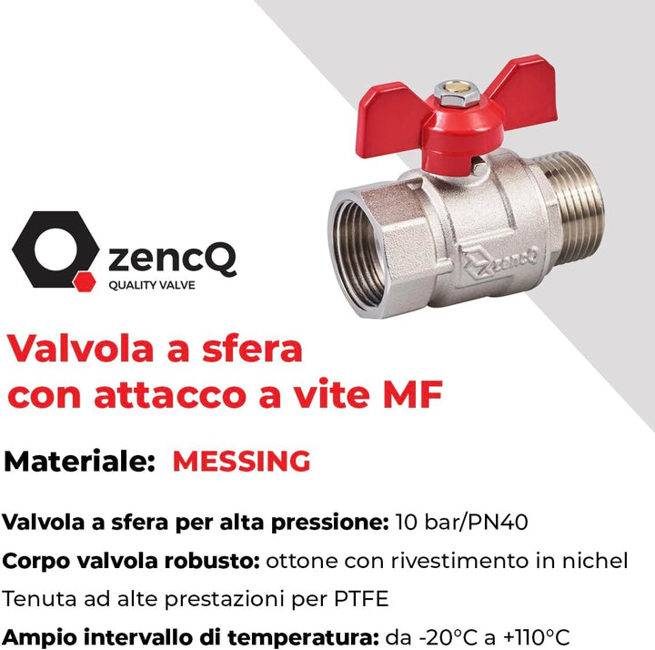 zencQ Messing Kugelhahn mit Verschraubung MF (1" 9er Pack), 1" 9er Pack