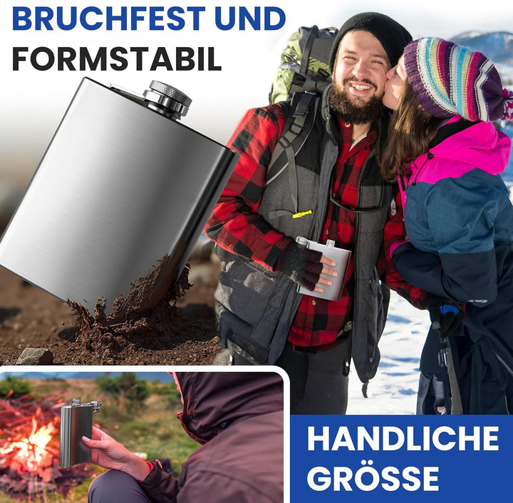 0,5 L Flachmann Trinkflasche aus Edelstahl Silber mit Schraubverschluss - Auslaufsicher mit 500 ml F