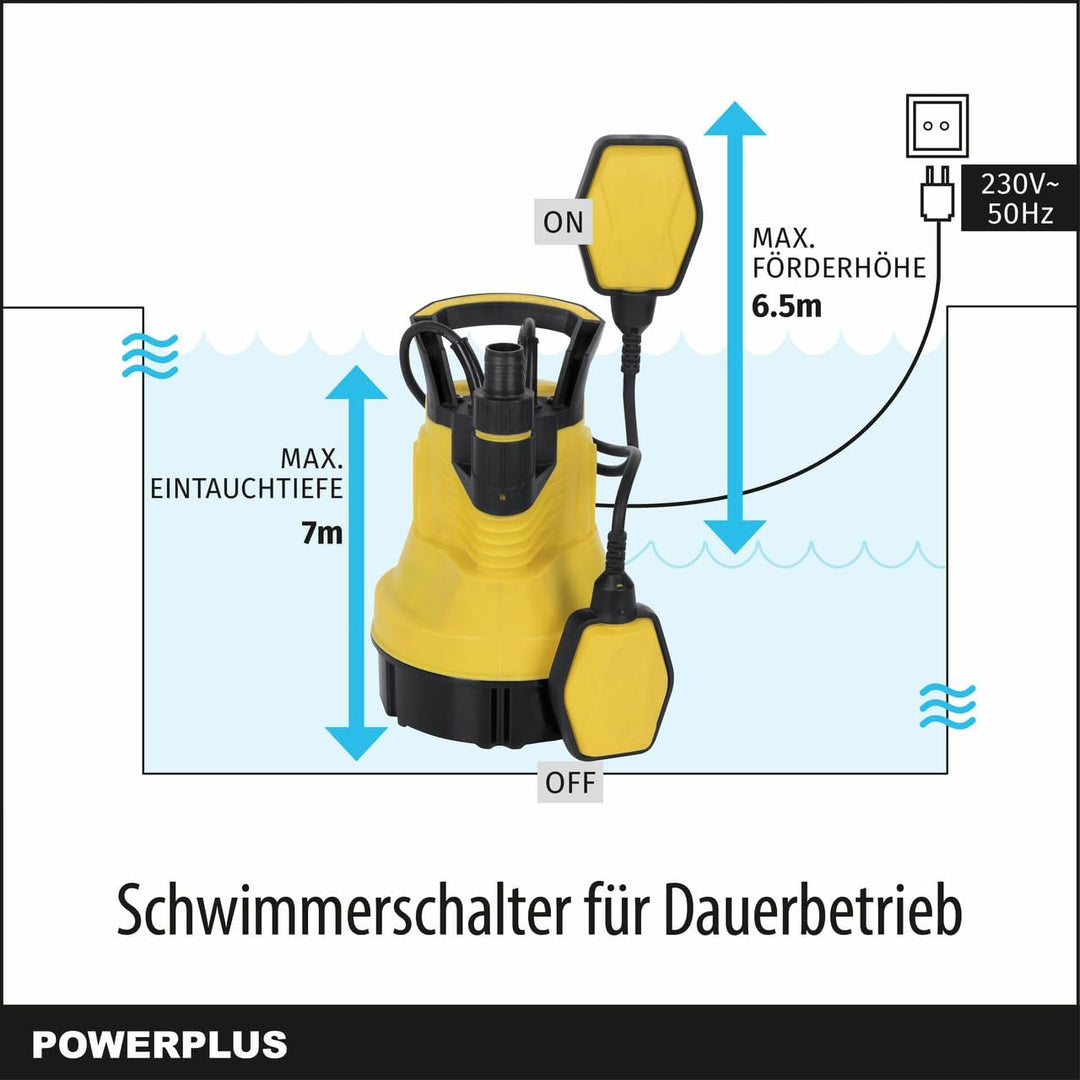 POWER plus Elektrische Wasserpumpe POWXG9502-350 W Tauchmotorpumpe, Maximaltemperatur 35°C und Förde