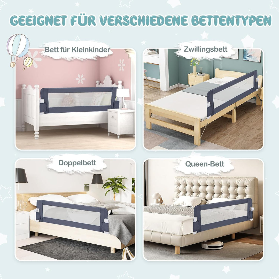 GOPLUS Bettgitter 120/150 cm, Sicherheitsgitter klappbar für Kinderbett, Einzel-, Doppel-, Queensize
