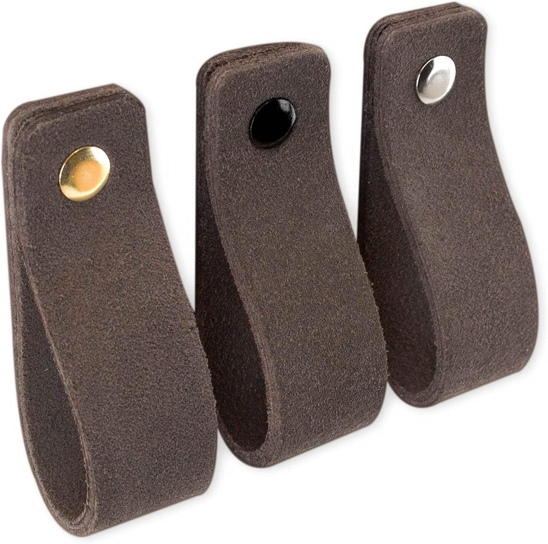 Brute Strength - Ledergriffe für Möbel - Wildleder - Grau - 6 Stück - 16,5 x 2,5 cm - Schrankgriff,
