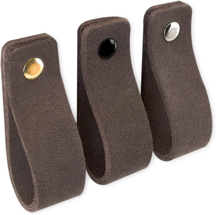 Brute Strength - Ledergriffe für Möbel - Wildleder - Grau - 6 Stück - 16,5 x 2,5 cm - Schrankgriff,