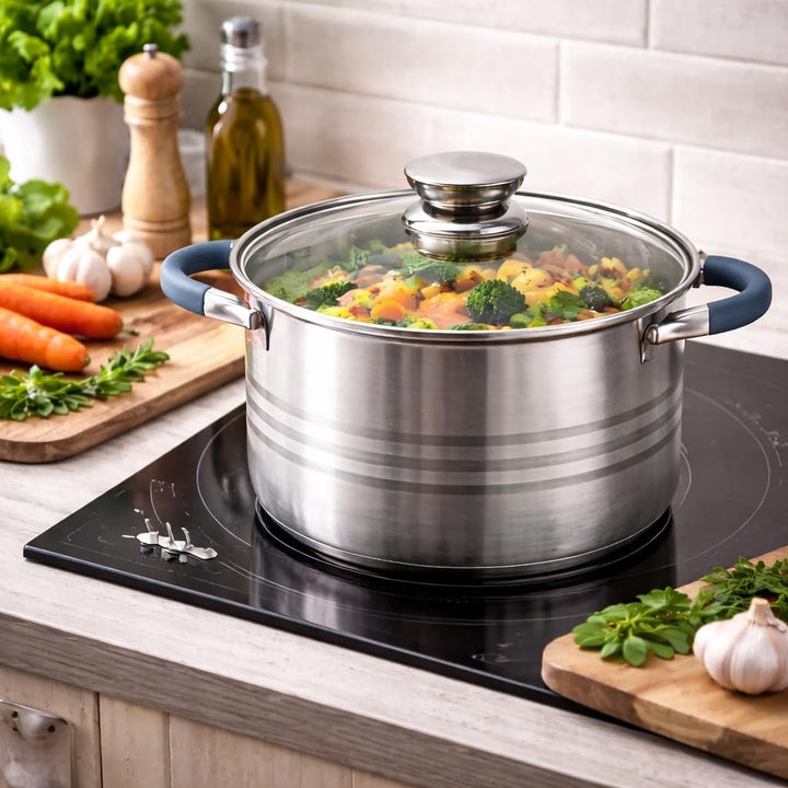 Topfset Edelstahl 10-teilig – Induktion Kochtopf Set mit Glasdeckeln, Töpfe Set Ø18–26 cm, Spülmasch