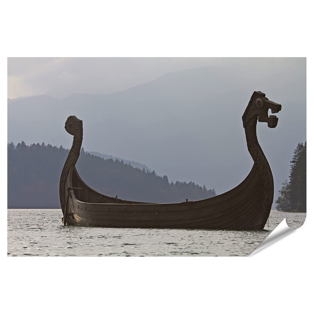 islandburner XXL Bild Poster Wikinger Schiff In Walchensee Premium Bilder Fotodruck Poster 130x90cm,