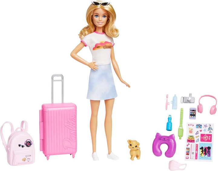 BARBIE Malibu - Koffer, Rucksack, Hündchen und mehr als 10 Accessoires für fantasievolles Spielen, i