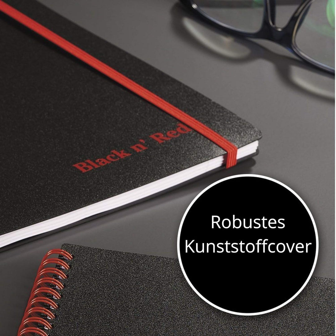 Oxford 400047656 Spiralbuch Black n' Red 5er Pack DIN A5 kariert flexibler Deckel 70 Blatt schwarz r