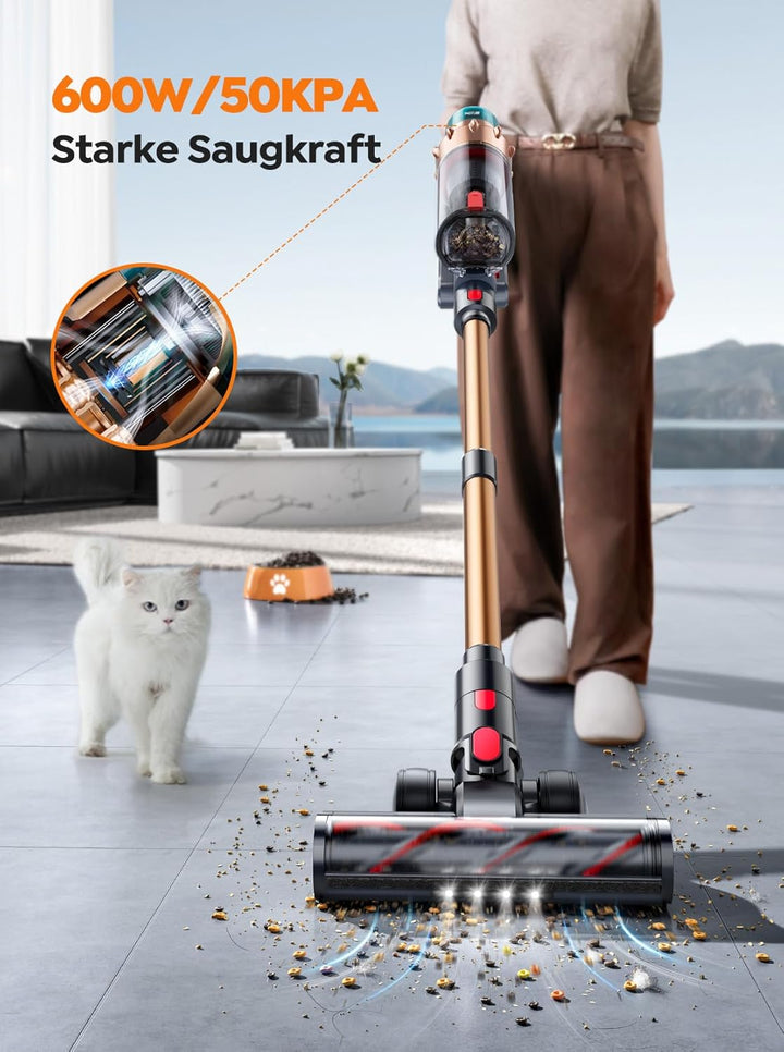 SMOTURE Akku Staubsauger 50.000 Pa 65 Min Laufzeit mit Mini-Turbinendüse, Anti-Tangle-Staubsauger Ka