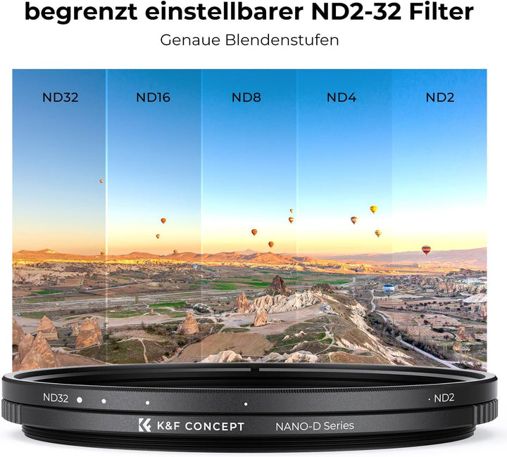 K&F CONCEPT Nano-D Serie ND Filter 52mm Variabler Graufilter ND2-32 (1-5 Blendenstufen), 52mm