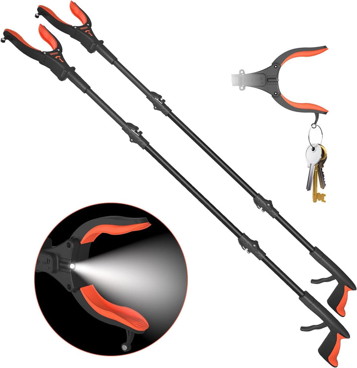 Kekoy 2 Stück 112cm Greifer Mit Licht, Faltbare Greifer FüR Senioren, MüLlzange Greifzange Drehbarer