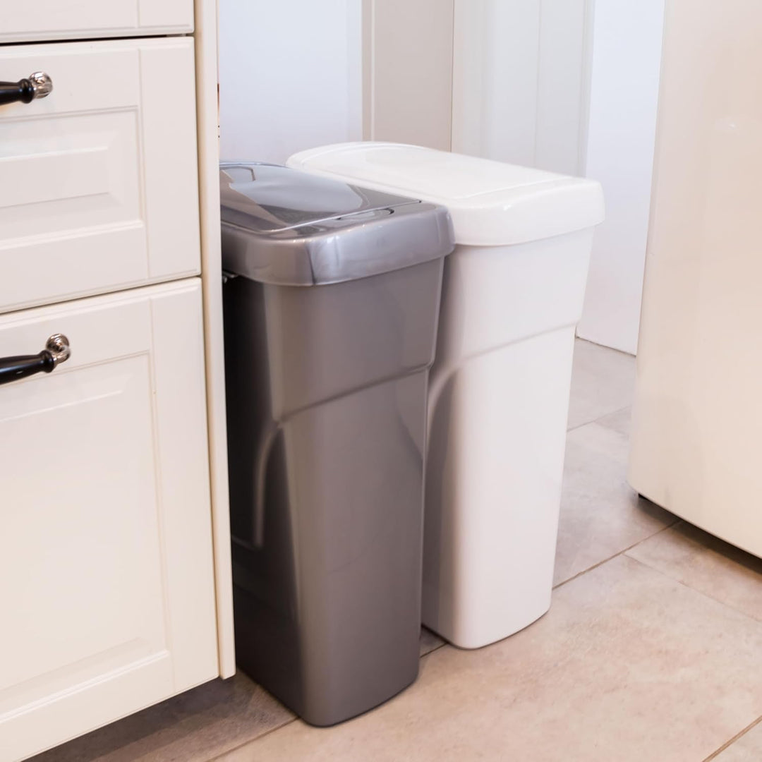 Hummelladen 25 Liter Mülltonne Grau Recyclingtonne 21x36x52cm mit abnehmbarem Druckdeckel - Schmal R