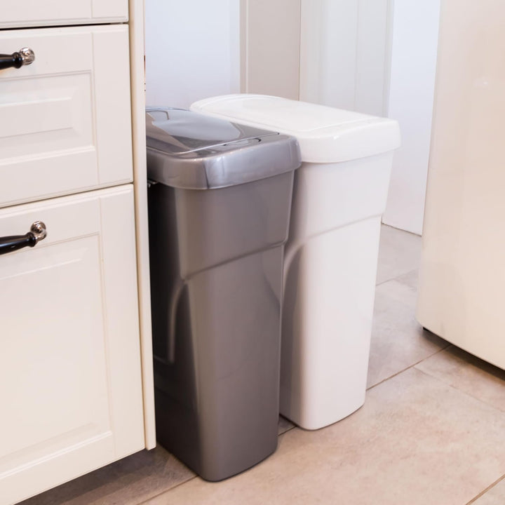 Hummelladen 25 Liter Mülltonne Grau Recyclingtonne 21x36x52cm mit abnehmbarem Druckdeckel - Schmal R