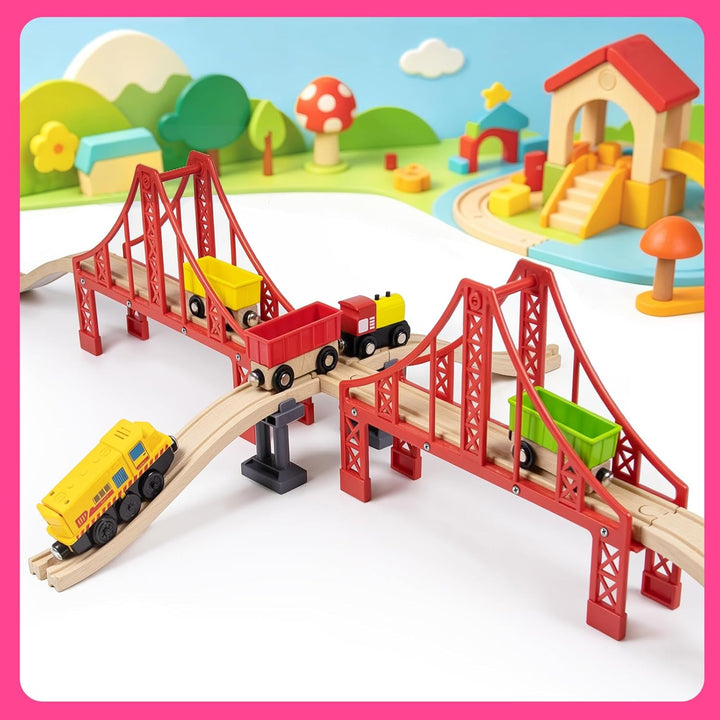 Holzeisenbahn Zubehör, Holz Eisenbahn Brückenspielzeug (Rote Kreuzbrücke) | Holz Eisenbahn Kinder Zu