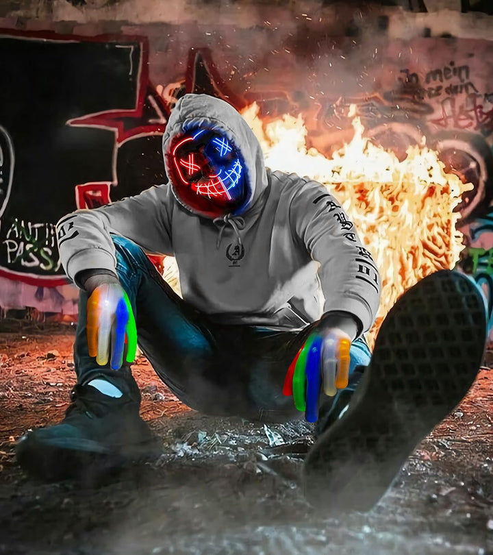 Colplay Halloween Maske LED Maske Leuchtende Handschuhe-Set, Mehrere Leuchtmodi The Maske Kostüm, Ha