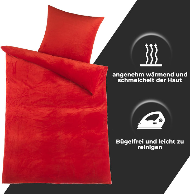 DreamHome Winter Wende Plüsch Bettwäsche 135x200 Nicky-Teddy Cashmere Touch Coral Fleece Bettdezug +