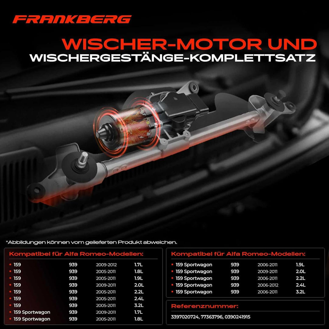 Frankberg Wischergestänge mit Wischermotor Vorne für 159 Brera Spider 939 939_ 1.8L-3.2L 2005-2012 3