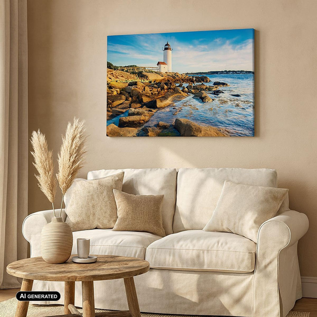Bilder auf Leinwand Leuchtturm Ufer Wolke Landschaft Leinwandbild 70x50cm Wandbilder Dekoration Wohn